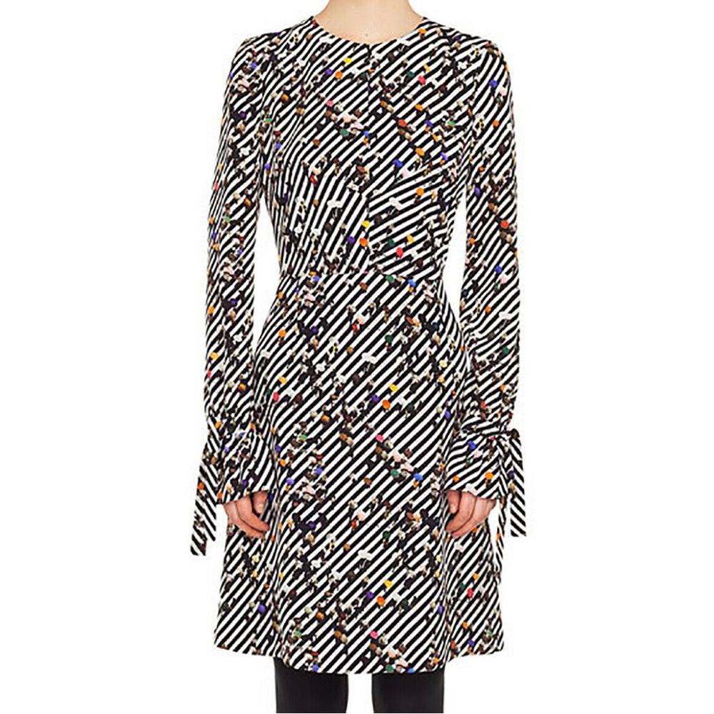 Akris Punto Crosswalk Print Silk Dress Black White Stripe Pedestrian Street 8